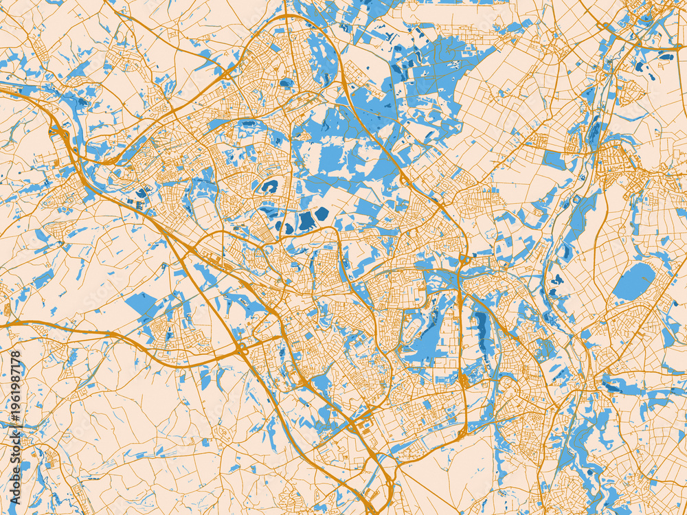 Fototapeta premium City map of Parkstad, Netherlands – golden linework with blue water