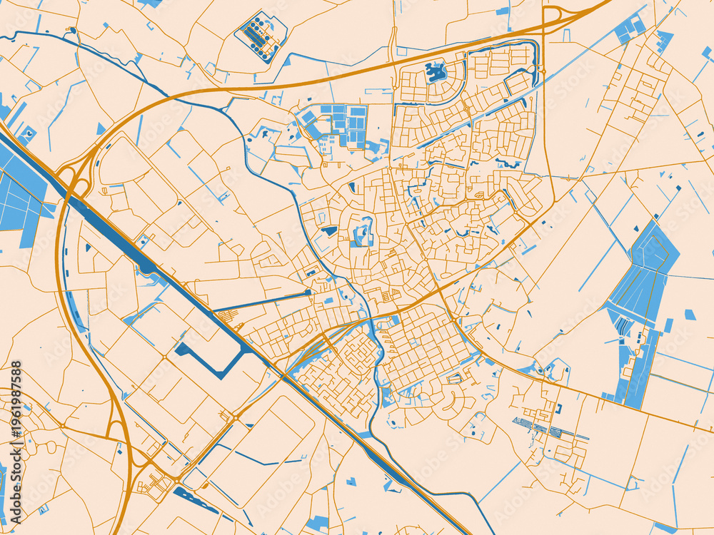 Naklejka premium City map of Veghel, Netherlands – gold and blue map palette