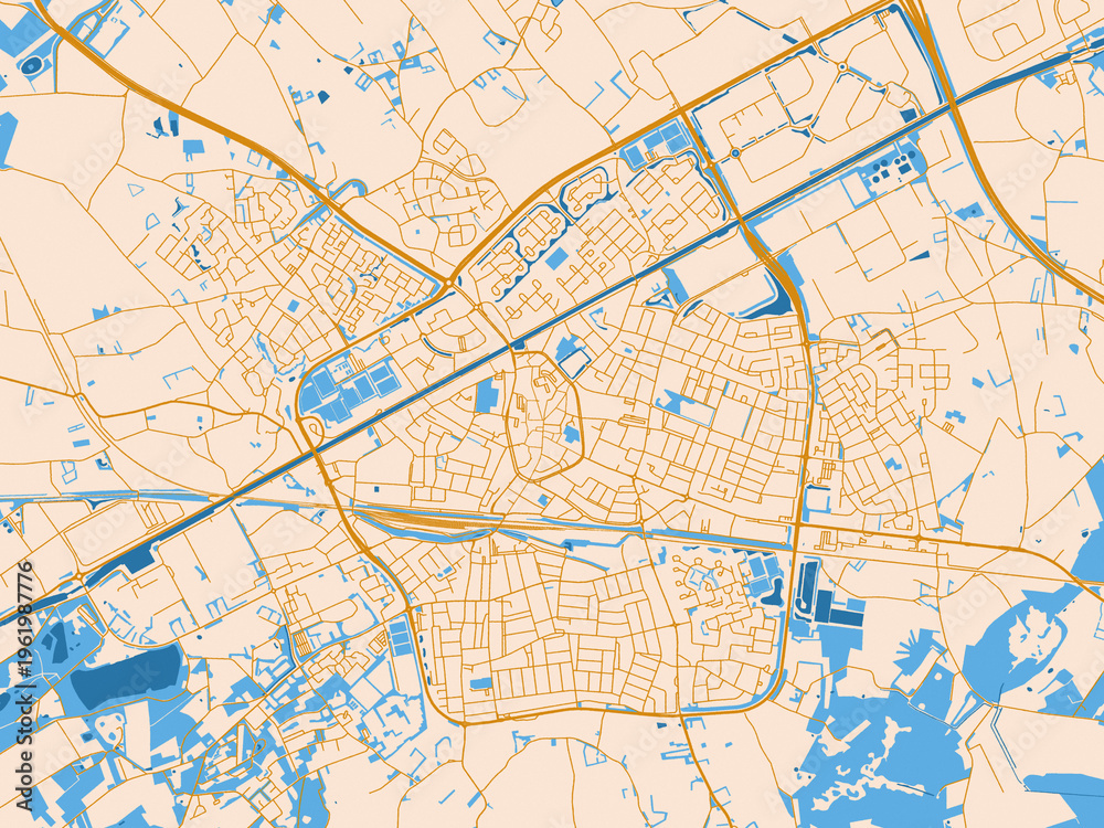 Fototapeta premium Minimal city map of Weert, Netherlands with gold and blue map palette