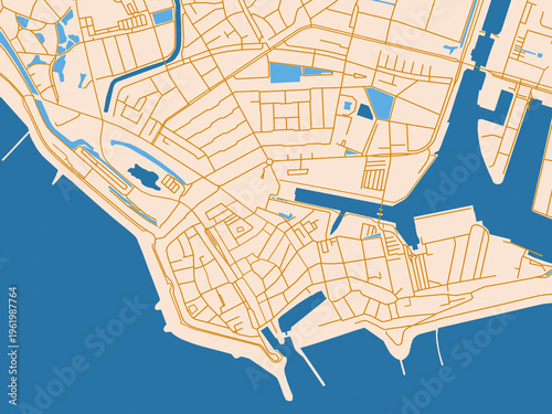 Photography City layout poster — Vlissingen Centrum, Netherlands – cream map with golden roa