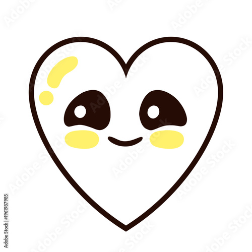 A cute cartoon heart with a smiling face and blush cheeks in a minimalist vector design