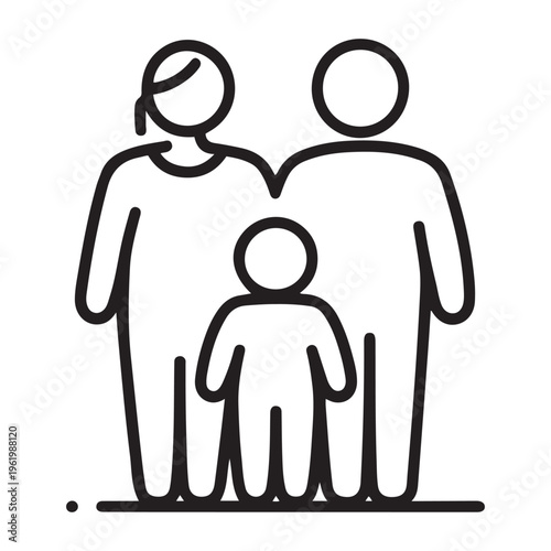 Minimalist Family with Child Line Art Vector Icon Illustration for Parenting and Insurance Marketing Design