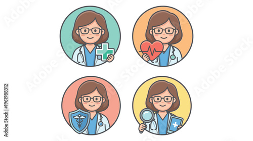 Female Doctor Healthcare Medical Professional Clinical Service Avatars Set for Modern Health Support