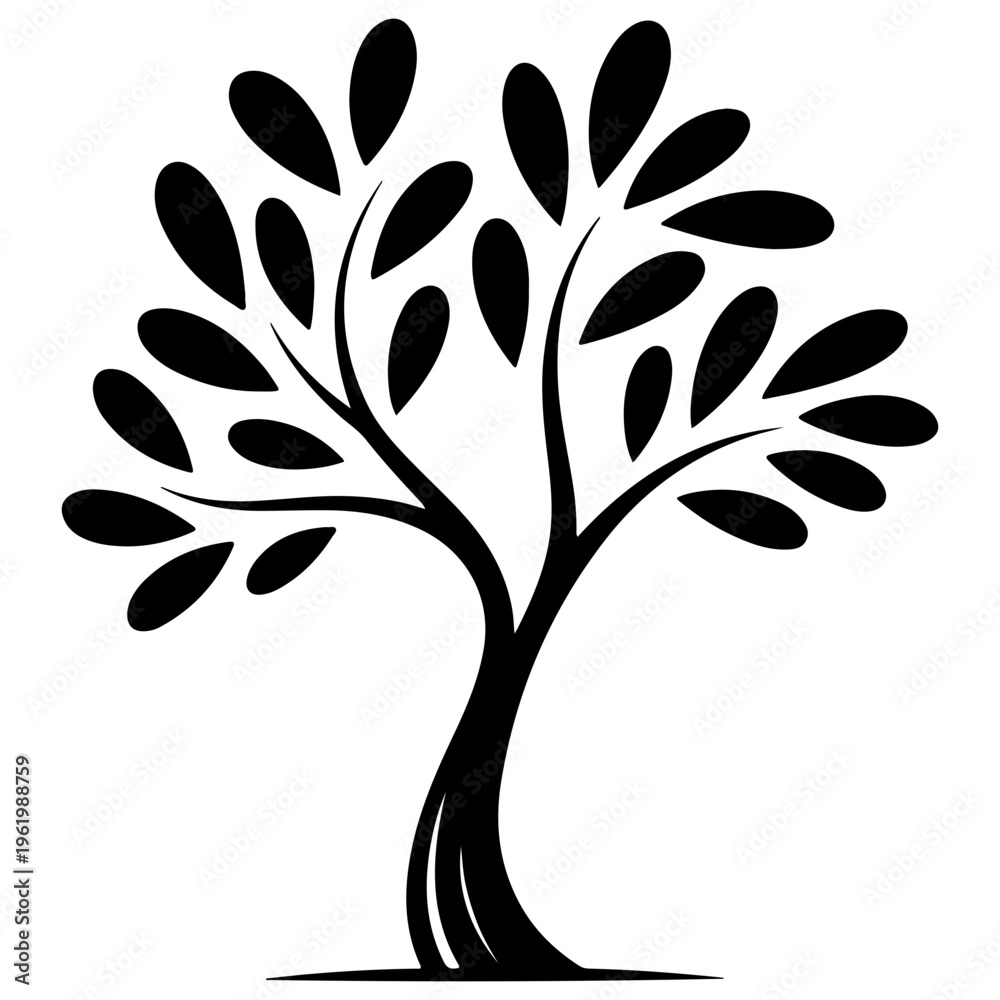 Obraz premium Tree silhouette with leaves black white background