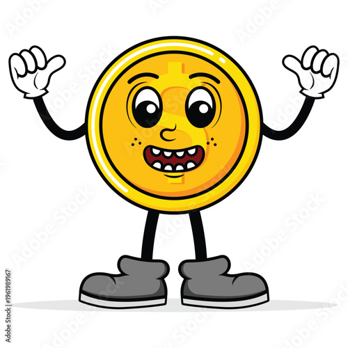 Coin Character Clipart on White Background