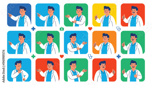 Diverse Healthcare Professionals in Dynamic Poses Modern Medical Team Communication and Support Avatars Set