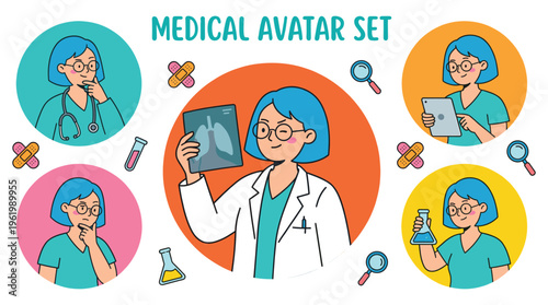 Diverse Doctor Healthcare Medical Professional Clinical Avatar Set Engaging Characters for Digital Platforms