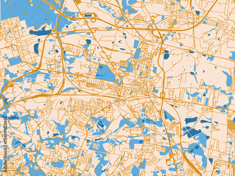 Fototapeta premium Street network map of Bytom, Poland, light cream and blue contrast