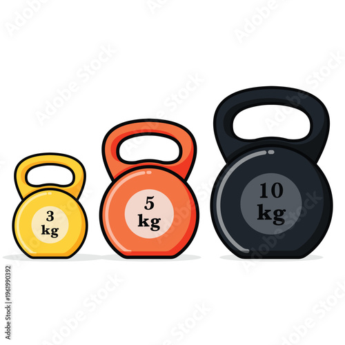 Set of three kettlebells with different weights