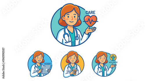 Empathetic Doctor Healthcare Medical Professional Clinical character delivering vital medical assistance and wellness support services