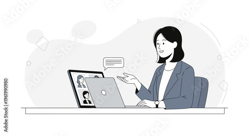 Woman having a video conference call on a laptop, online meeting, remote work, communication