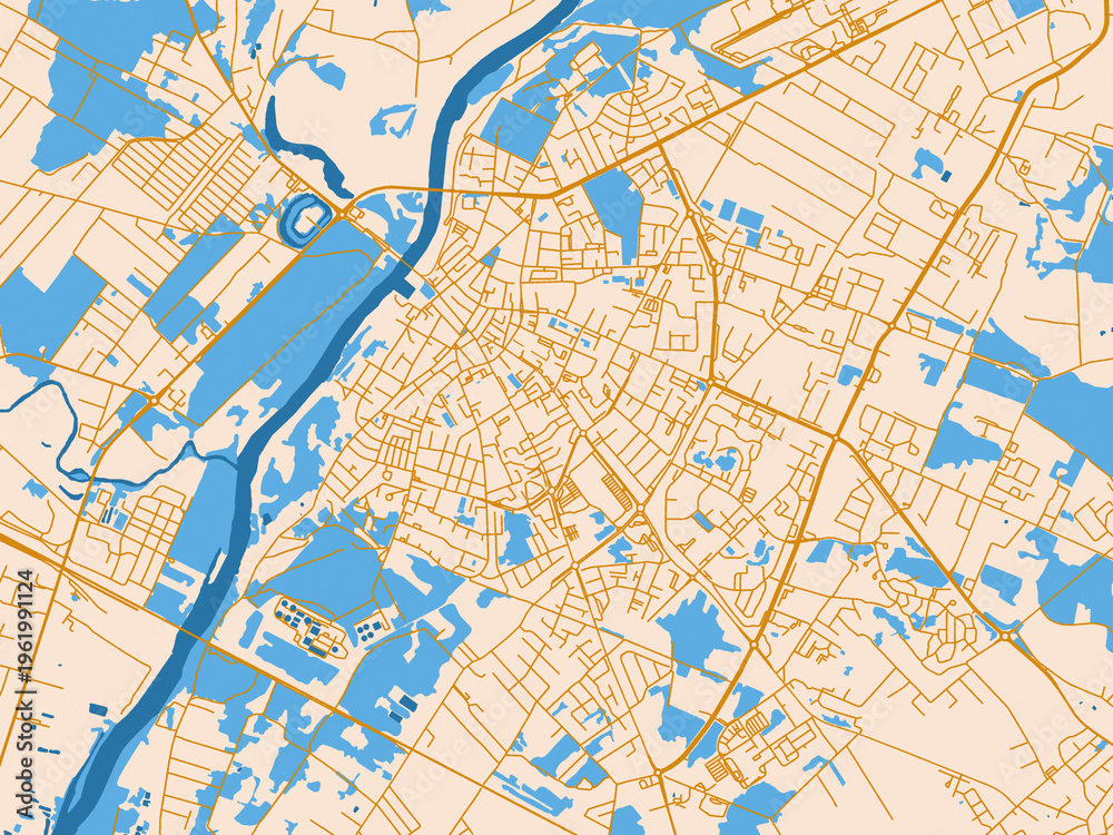 Naklejka premium Minimal city map of Ostroleka, Poland with mustard-gold streets on cream