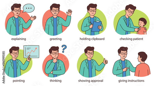 Comprehensive Doctor Healthcare Medical Professional Clinical Engagement Varied Patient Interactions and Clinic Service Vector Illustration Set