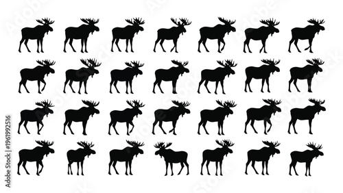 Collection of moose silhouettes in various poses and orientations