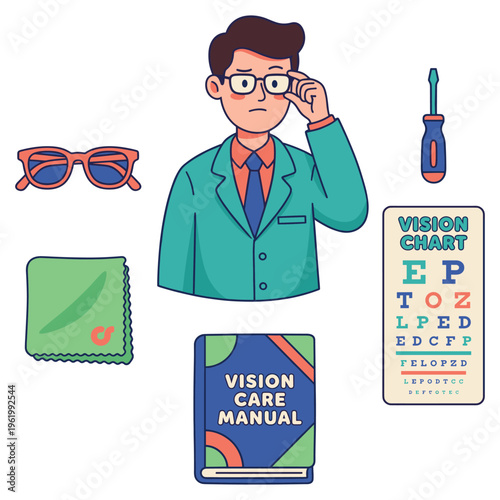 Detailed professional medical eye care elements A healthcare doctor's clinical toolkit for vision examinations