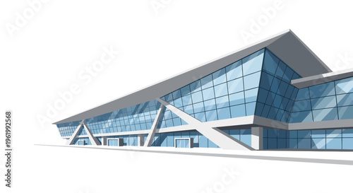 Modern Airport Terminal Building with Glass Facade and Geometric Design
