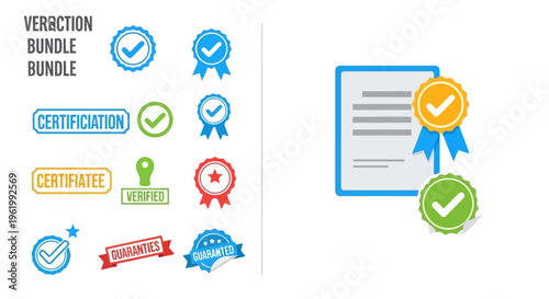A comprehensive digital collection of various verification badges and official document stamps