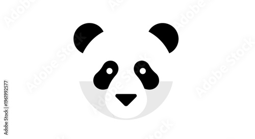 Cute panda face icon, minimalist design, black and white, vector illustration