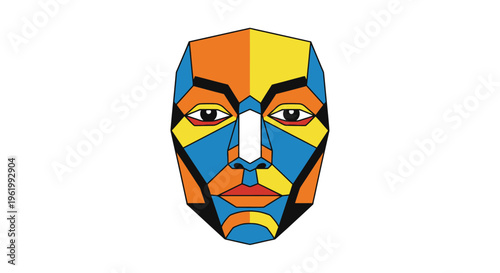 Abstract Geometric Face Art, Colorful Cubist Style Human Portrait Illustration