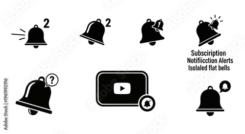 A collection of black silhouette icons representing youtube subscription notification bell alerts