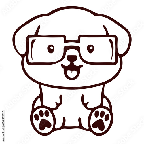 A cute cartoon dog wearing glasses in a minimalist vector illustration