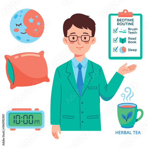 Healthcare professional outlines essential bedtime routine for adults, promoting restful sleep and overall well-being