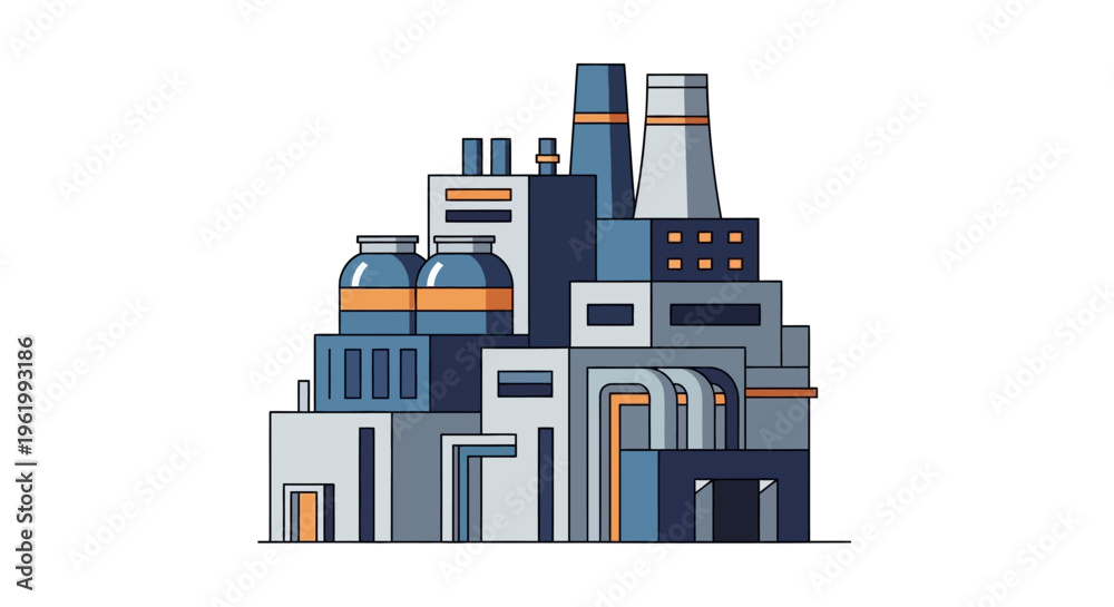 Fototapeta premium Modern Industrial Factory Building with Smokestacks, Clean Energy Concept