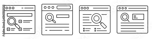 Website search page user interface with magnifying glass icon vector illustration