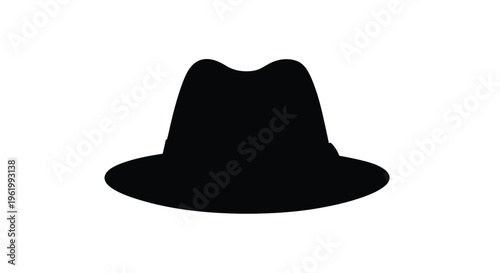 A black fedora hat is displayed as a striking silhouette