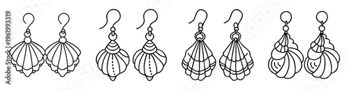 Line art designs of ornate hanging earrings jewelry pairs sketches