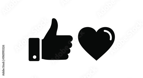Thumbs up and heart icons presented as a striking black silhouette