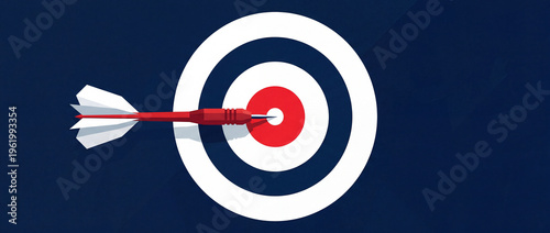 Ultimate aim achieved a sleek red dart striking the precise center of a concentric target against a deep blue canvas