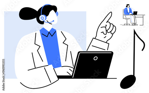 Customer service concept. Customer service agent communicating with clients via headset. Customer service promoting effective communication in business operations. For call centers, online support