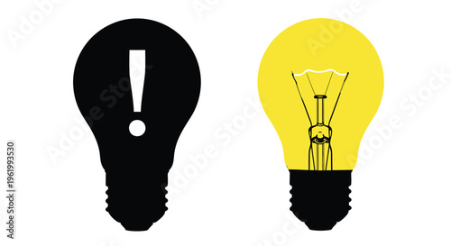 Two lightbulbs one dark and one bright a conceptual silhouette