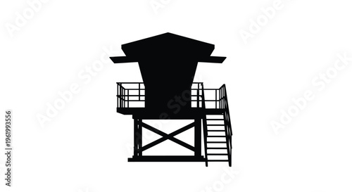 Black lifeguard station against a white background striking silhouette