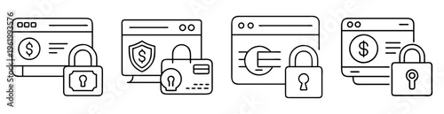 Icons depicting online security, financial protection, and secure internet payments