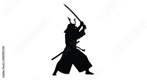 Samurai warrior poised for battle with katana dramatic silhouette