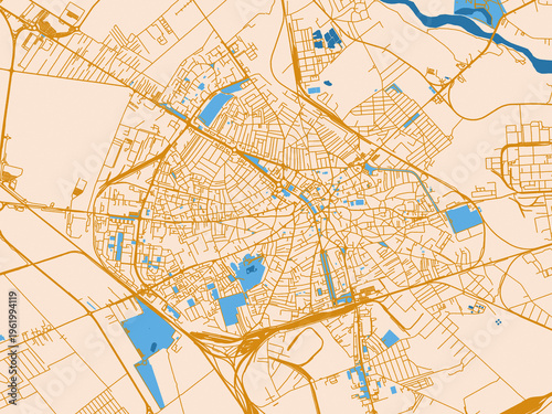 Cuadro en lienzo City map of Ploiesti, Romania – golden linework with blue water