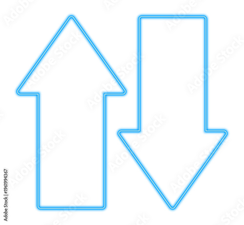 Photos Blue Neon Glowing Up and Down Arrow Icons for Digital UI Navigation and Data Tra
