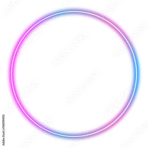 Quadro su tela Pink and Blue Neon Circle Frame Glowing Gradient Ring Isolated on Transparent Ba