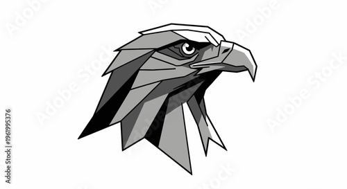 Geometric Eagle Head Logo, Low Poly Style, Black and White, Vector Art
