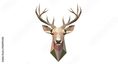 Geometric Deer Head Portrait, Low Poly Art, Stag Antlers, Abstract Animal Design