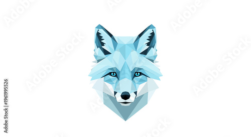 Geometric Arctic Fox Head, Low Poly Style, Blue Tones, White Background