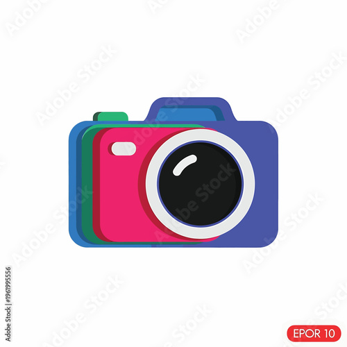 A colorful graphic illustration of a camera