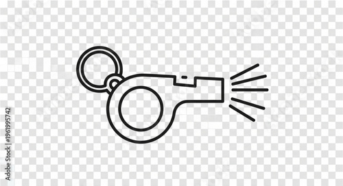 Line art illustration of a sports whistle blowing air.