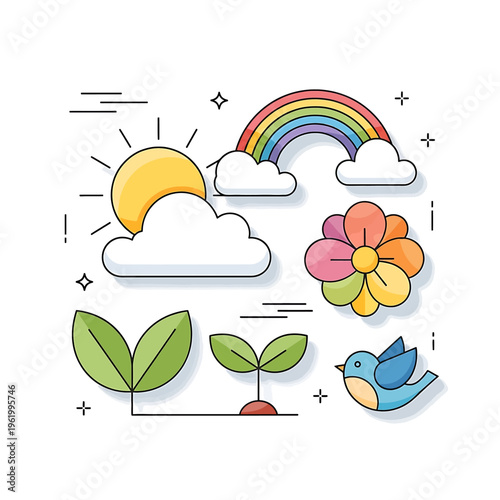 A colorful illustration of nature and growth elements