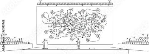 Black and white cityscape with tree