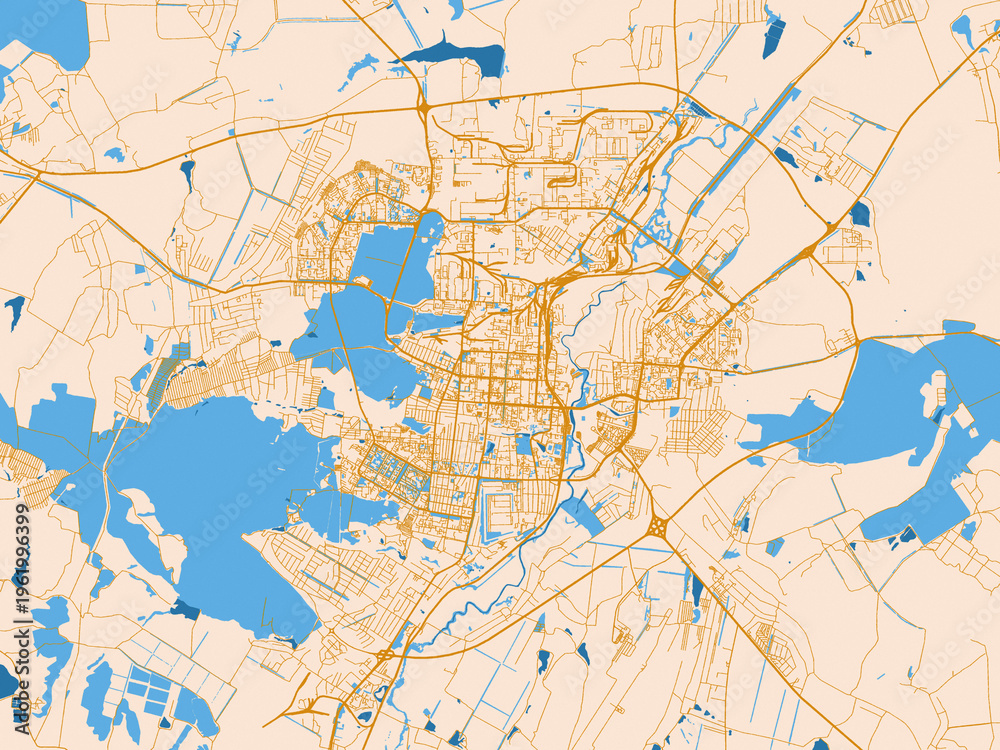 Fototapeta premium Road network map of Saransk, Russian Federation