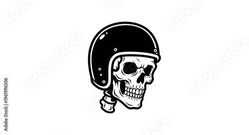Skull Wearing Vintage Open Face Motorcycle Helmet Vector Illustration - Biker and Rockabilly Style Graphic