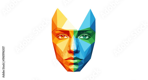 Abstract Geometric Face Portrait, Low Poly Design, Vibrant Colors